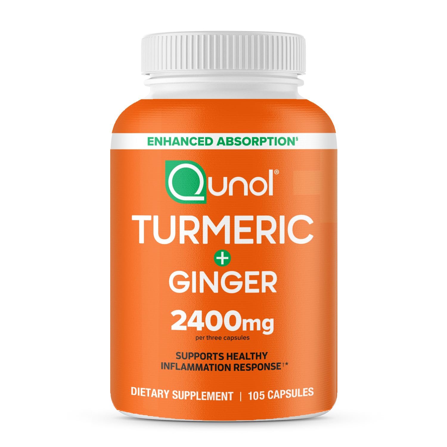 Qunol Turmeric Curcumin with Black Pepper & Ginger, 2400mg Turmeric Extract with 95% Curcuminoids, Extra Strength Supplement, Enhanced Absorption, Joint Support Supplement, 105…