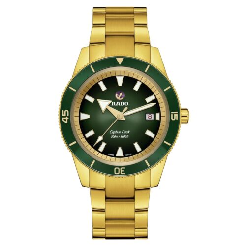 Rado Captain Cook Automatic Green Dial and Gold Bracelet with Date Display and Swiss Automatic Movement