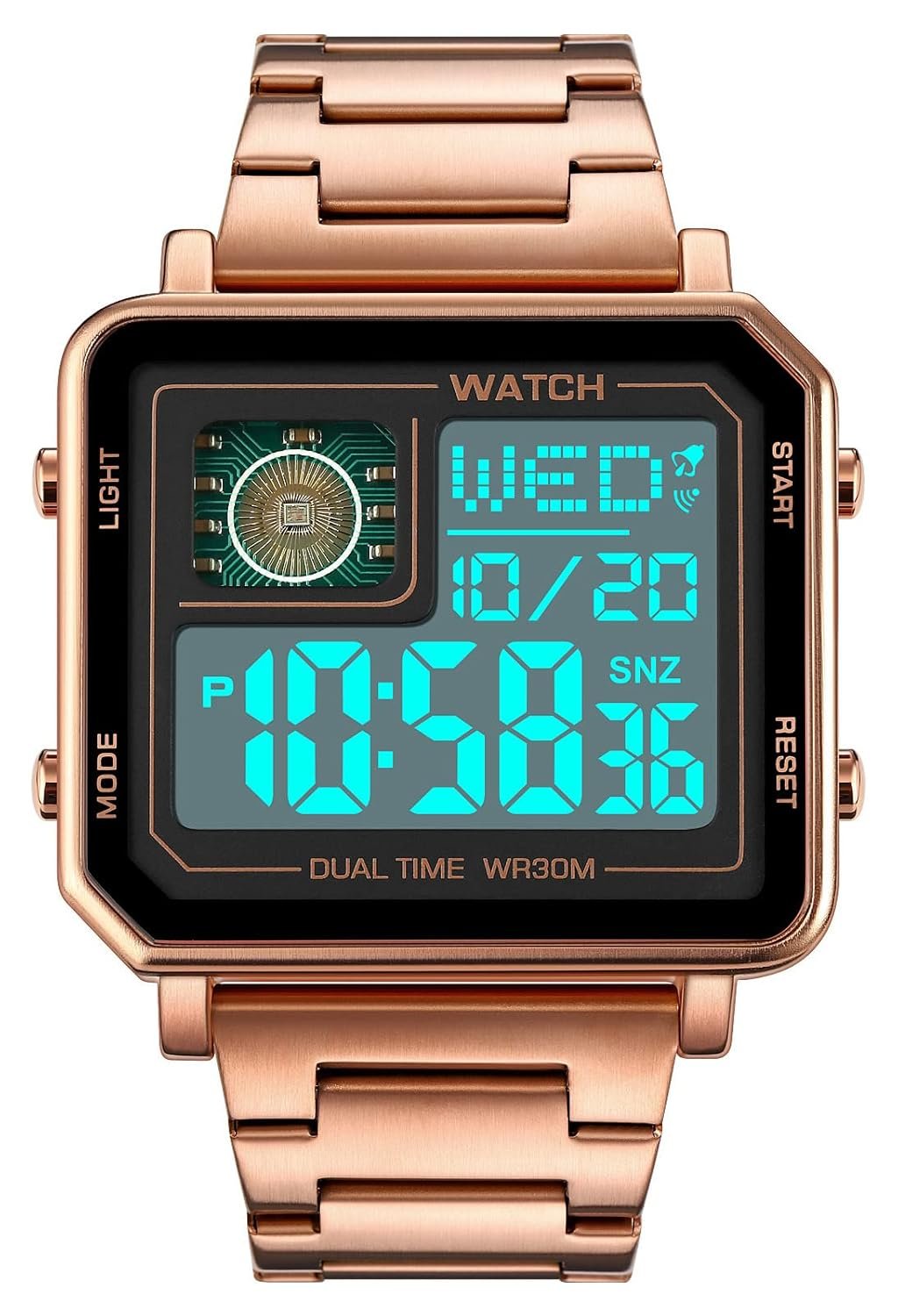 Reginald Watches for Men Fashion Trend Multifunction Outdoor Sports Watch LED Large Digital Display Chronograph Stainless Steel Square Watches