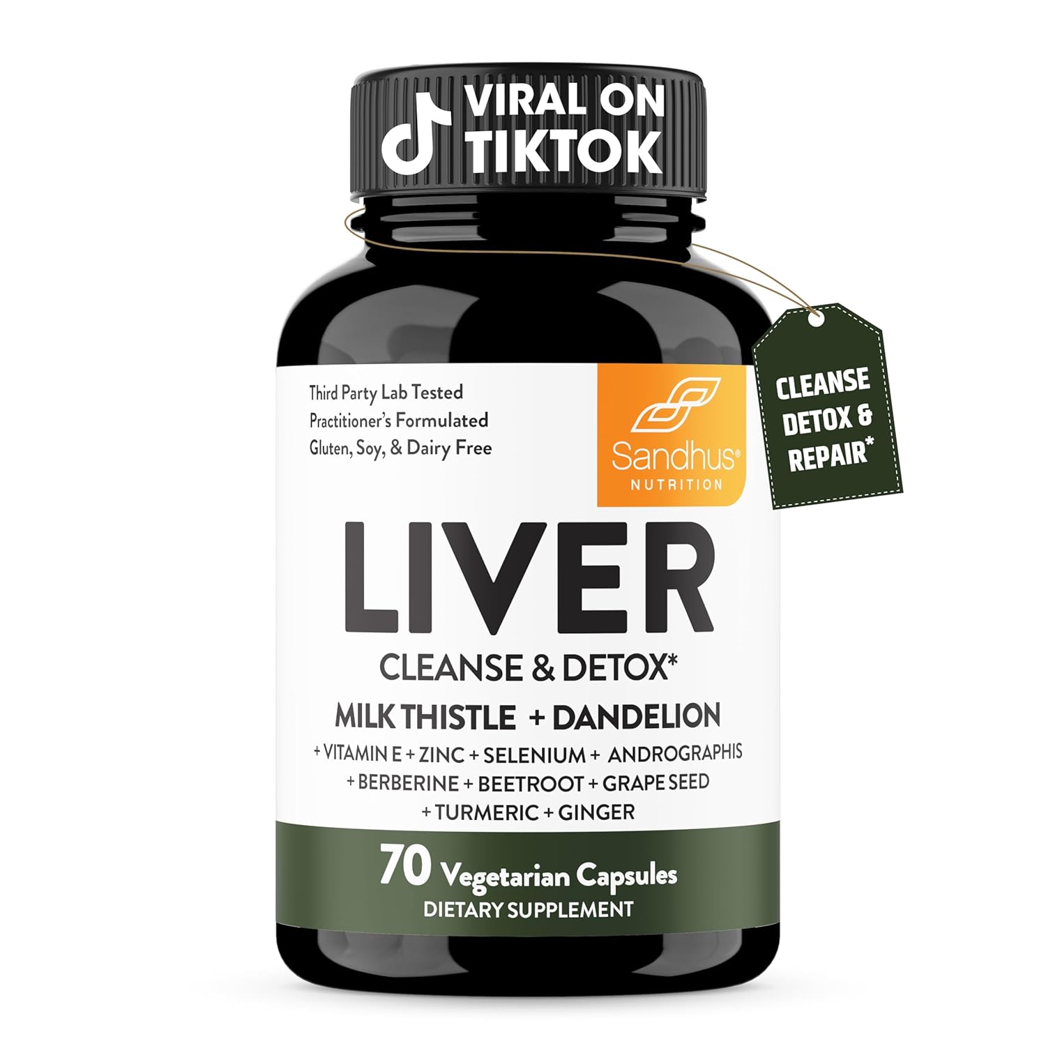Sandhu’s Liver Cleanse Detox & Repair Support | Supplement for Liver Health and Renew | 70 Veg Capsules | Milk Thistle Dandelion Root Andrographis with 8 Herbal Minerals for Men…