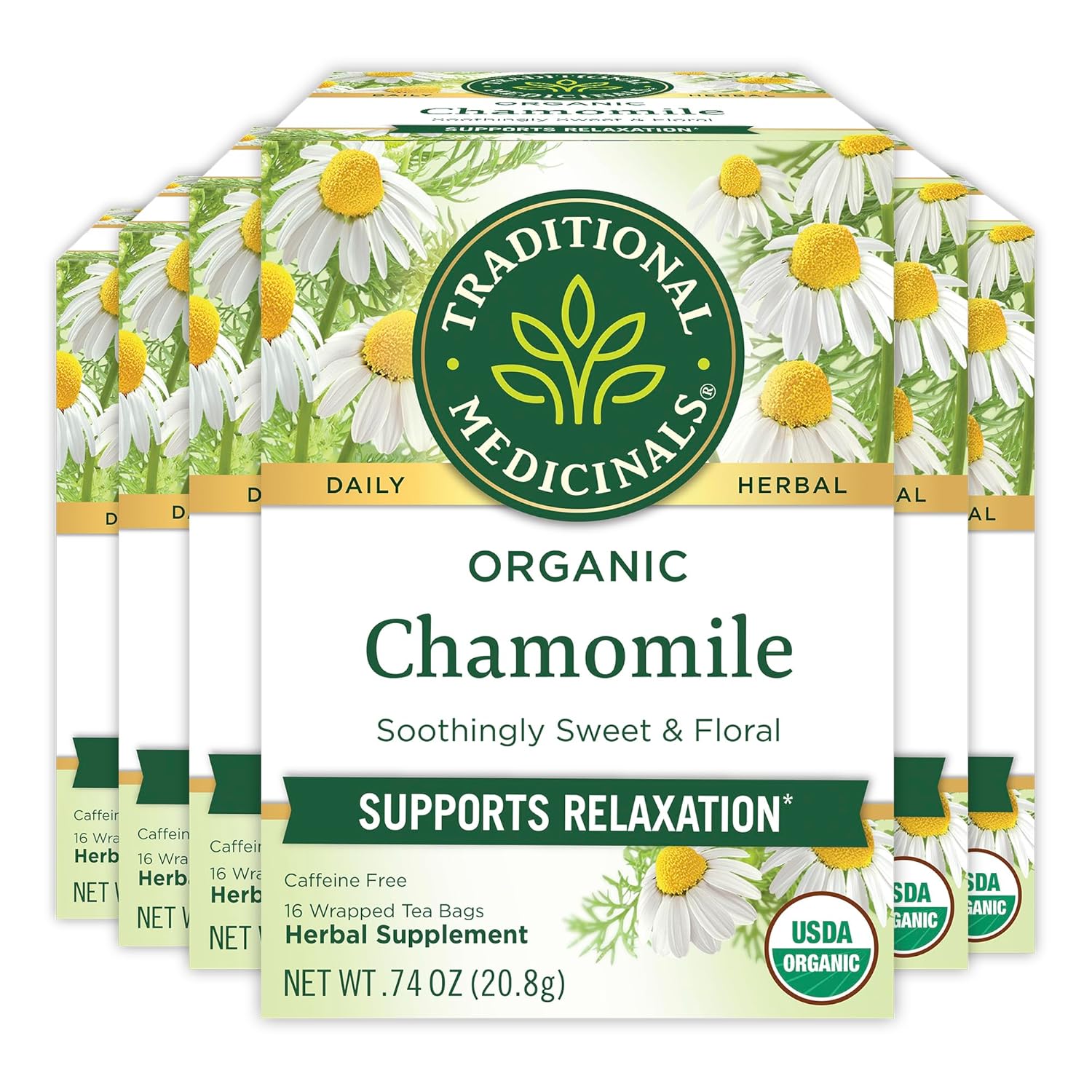 Traditional Medicinals Tea, Organic Chamomile, Calming, Calms Your Nerves, Supports Healthy Digestion, 96 Tea Bags (6 Pack)