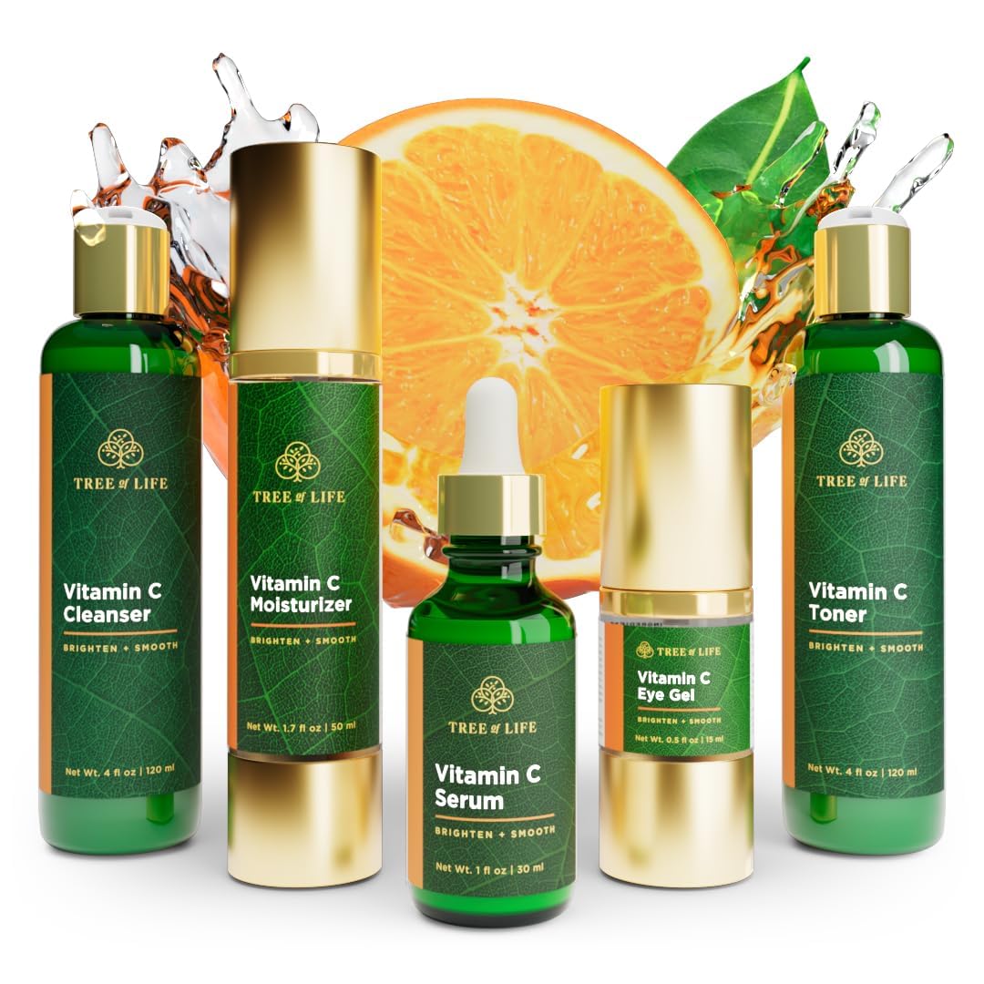 Tree of Life Beauty Vitamin C Brightening Complete (Pack of 5) Serum (1 Oz), Moisturizer Cream (1.7 Oz), Eye Gel (0.5 Oz), Toner (4 oz), Cleanser (4 oz), Renewing Face…