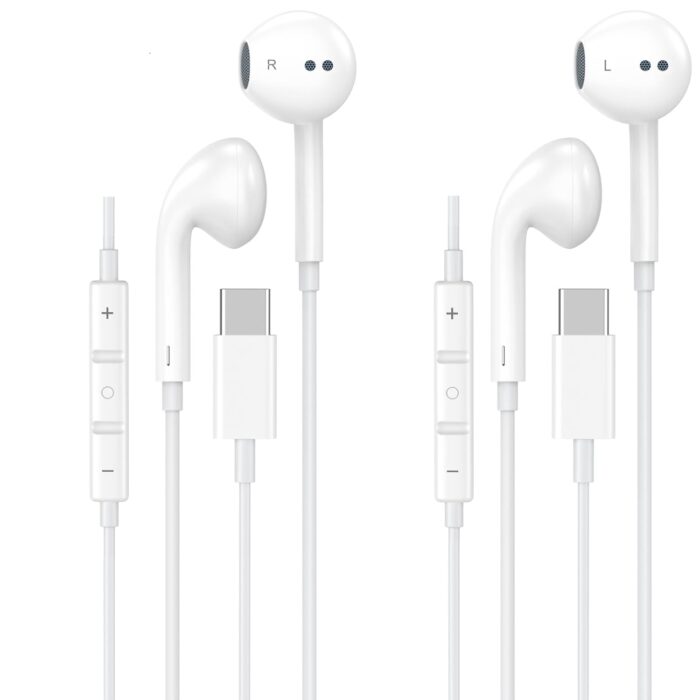 USB C Headphones for iPhone 15 16,2 Pack USBC Type C Earbuds Wired in-Ear with Mic & Volume Control Compatible with iPhone 16 15 Pro/Pro Max, iPad Pro, Galaxy S25 S24 S23 Pixel...