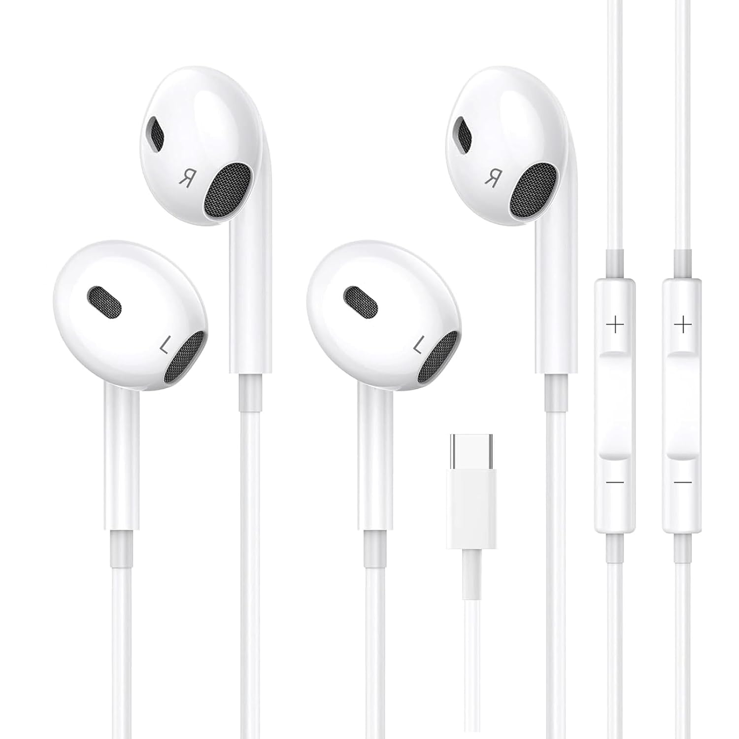 USB C Headphones for iPhone 16, 2 Pack[MFI Certified] Type C wired earphones Earbuds with Microphone & Remote Noise Cancelling in Ear Headset Control with iPhone 15, iPad Pro,…