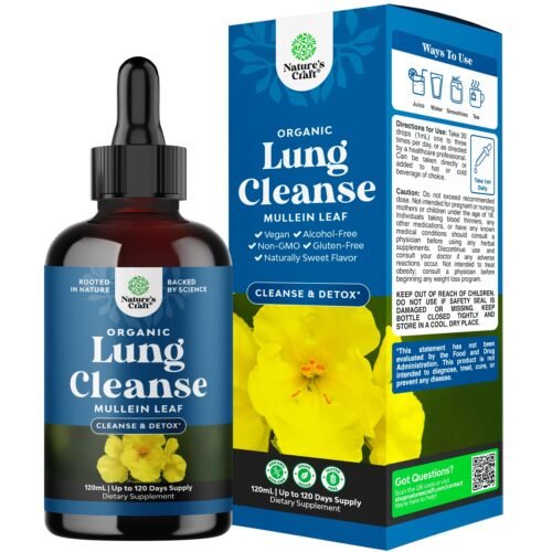 USDA Organic Mullein Drops for Lungs - Herbal Lung Detox & Cleanse with Marshmallow Root Extract & Plantain Leaf for Respiratory Lung Health - Mullein Leaf Tincture Drops for...