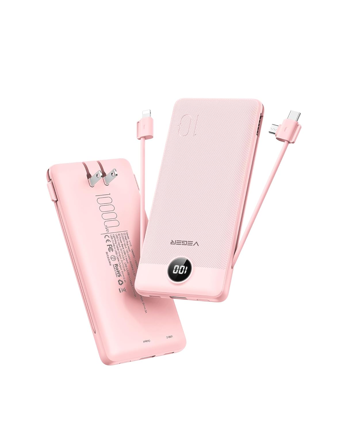 VEGER Portable Charger for iPhone with Built in Cables and Wall Plug, 10000mah Slim Fast Charging USB C Power Bank, Travel Essential Battery Pack Compatible with iPhone, iPad,…