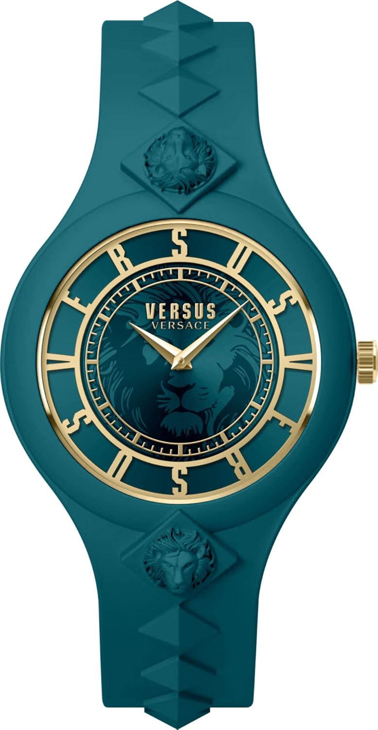 Versus Versace Fire Island Studs Collection Luxury Womens Watch Timepieces with a Green Strap, Case and Dial