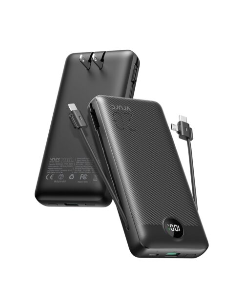 VRURC Portable Charger 20000mAh, Fast Charging Power Bank USB C,4 Output 2 Input Travel Essentials Charging Bank Equipped with LED Display,Built-in Wall Plug and Cables,Phone...