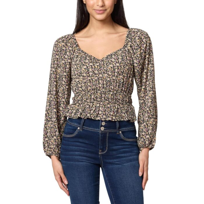 WallFlower Women's Alexandra Long Sleeve Sweetheart Blouse Top