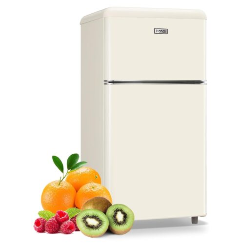 WANAI Mini Fridge Dual Door Refrigerator with Freezer, Compact Refrigerator with Adjustable Temperature & Removable Glass Shelves, Fridge for Apartment/Dorm/Office/Kitchen,...