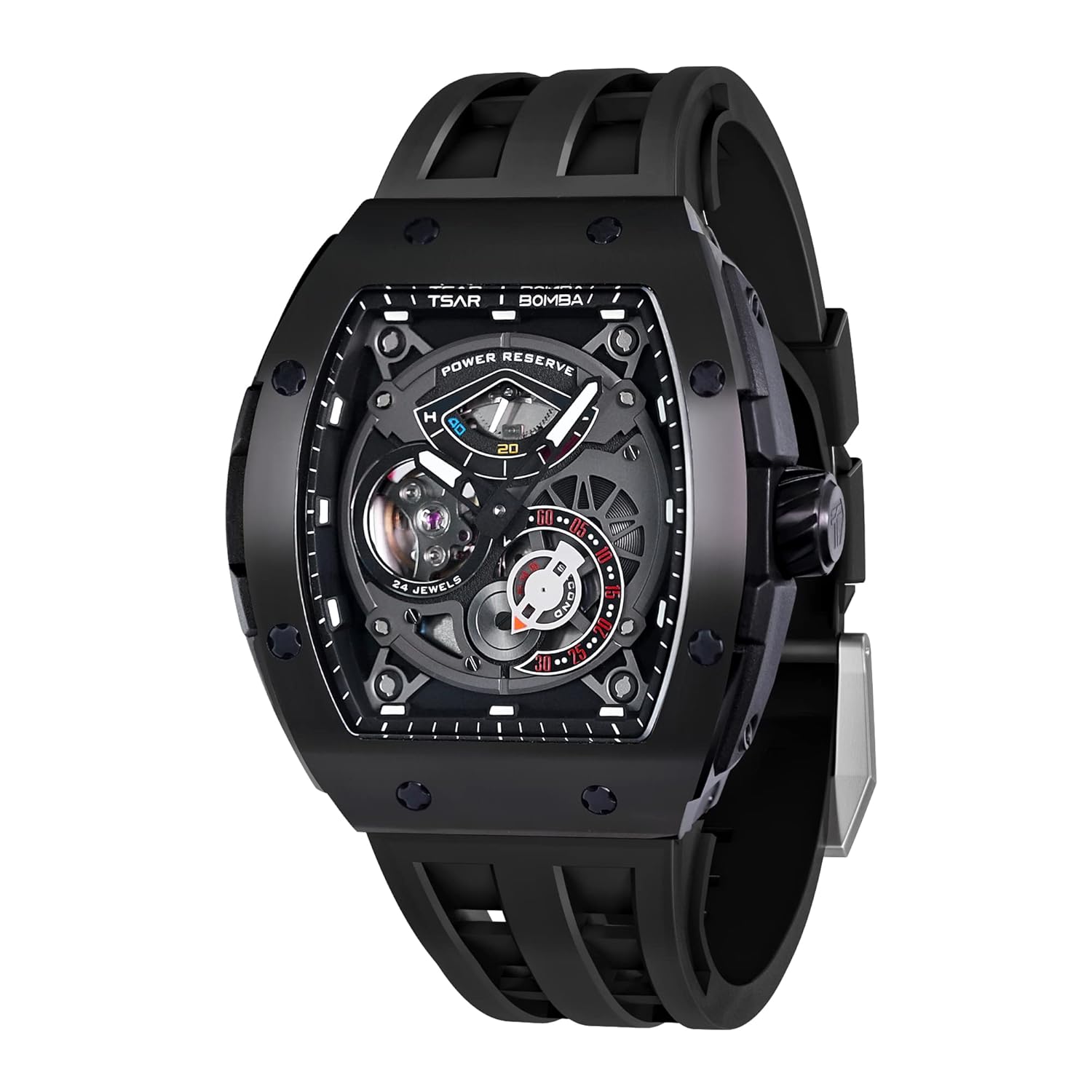 Watches for Men Automatic Mechanical Men’s Analog Watch Skeleton Wrist Watch Tonneau Watches Replica Gift Big Face Dial Cool Watch with Luminous Sapphire Crystal Case FKM Rubber…