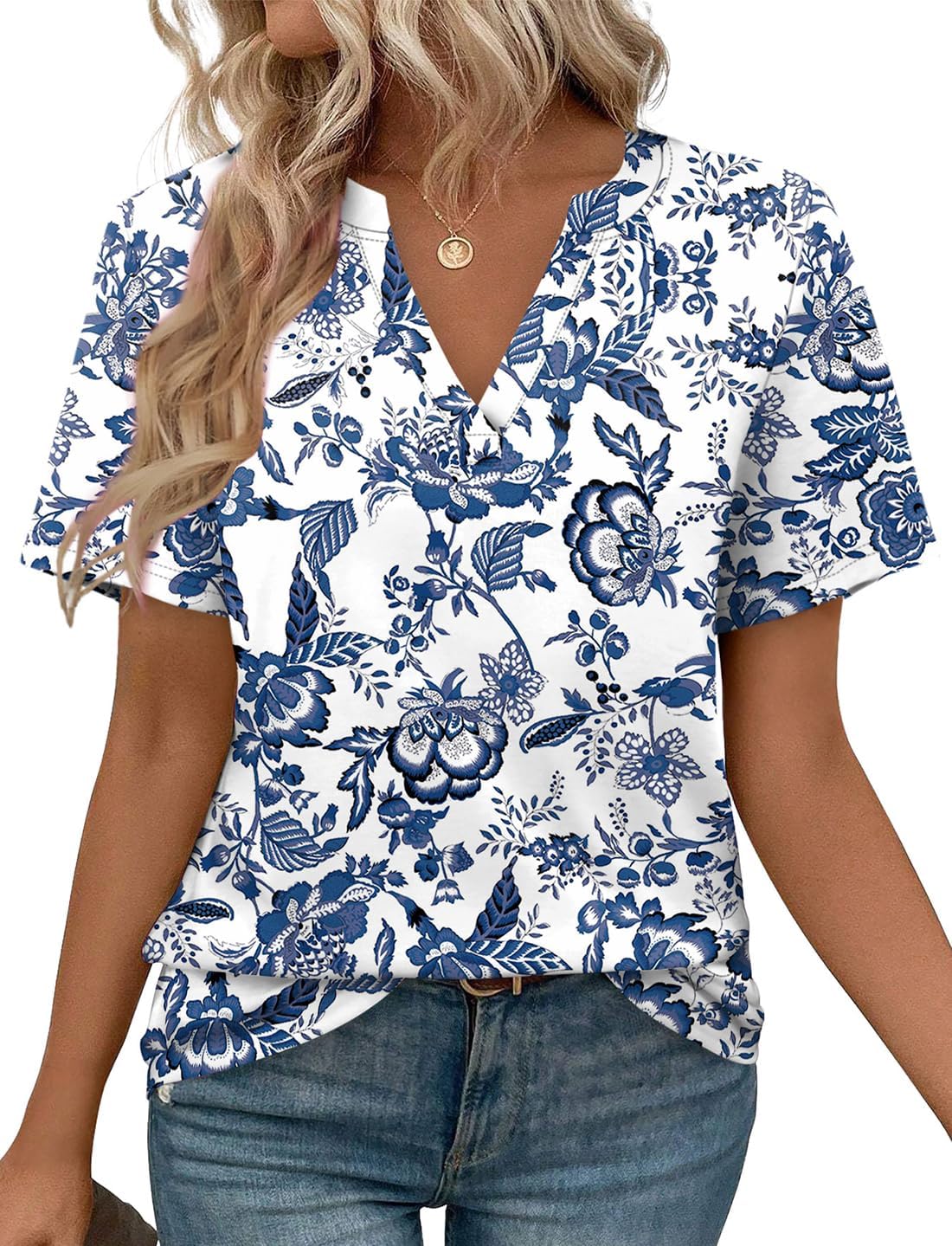 WEESO Womens Tops Summer Short Sleeve V Neck Blouses Business Casual Loose Fit Tshirts Trendy Fashion Outfits