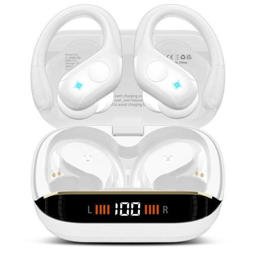 Wireless Earbuds Bluetooth 5.4 Headphones 75H Stereo Deep Bass Sports Over Ear Buds with Earhooks, LED Display Bluetooth Earbuds with 4 ENC Mic, IP7 Waterproof Earphone for...