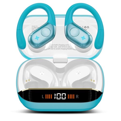 Wireless Earbuds Bluetooth 5.4 Headphones 75H Stereo Deep Bass Sports Over Ear Buds with Earhooks, LED Display Bluetooth Earbuds with 4 ENC Mic, IP7 Waterproof Earphone for...