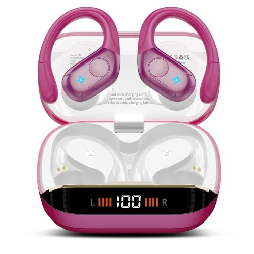 Wireless Earbuds Bluetooth 5.4 Headphones 75H Stereo Deep Bass Sports Over Ear Buds with Earhooks, LED Display Bluetooth Earbuds with 4 ENC Mic, IP7 Waterproof Earphone for...