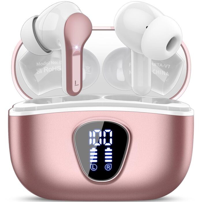 Wireless Earbuds, Bluetooth 5.4 Headphones HiFi Stereo, Bluetooth Earbuds with ENC Noise Cancelling Mic, IP7 Waterproof in Ear Earphones, 48H, LED Display Ear buds for Pad...