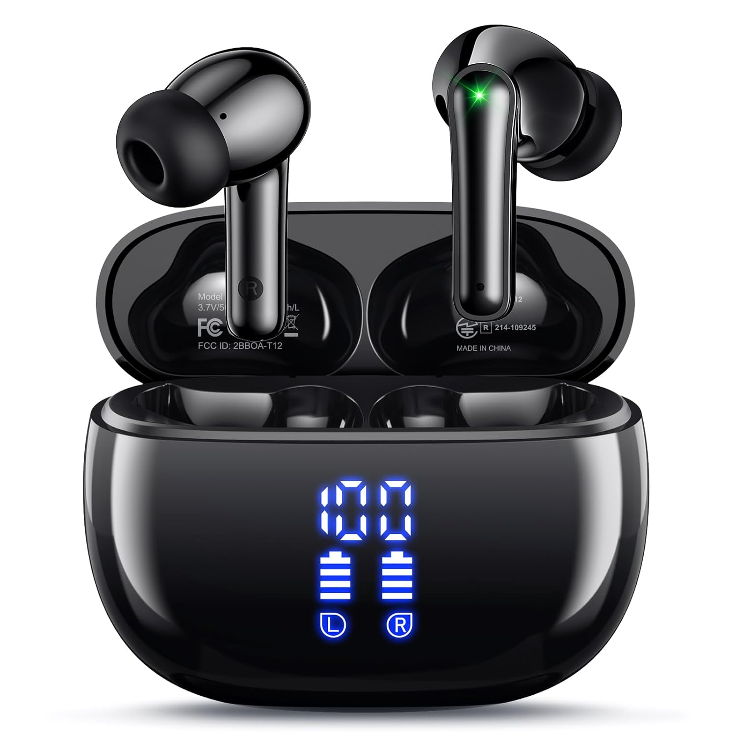 Wireless Earbuds Bluetooth Headphones, Ear Buds with Deep Bass, 40H Long Playtime, LED Power Display, IP7 in Ear Earphone with Mic for iPhone Android Phone Sports Workout, Black