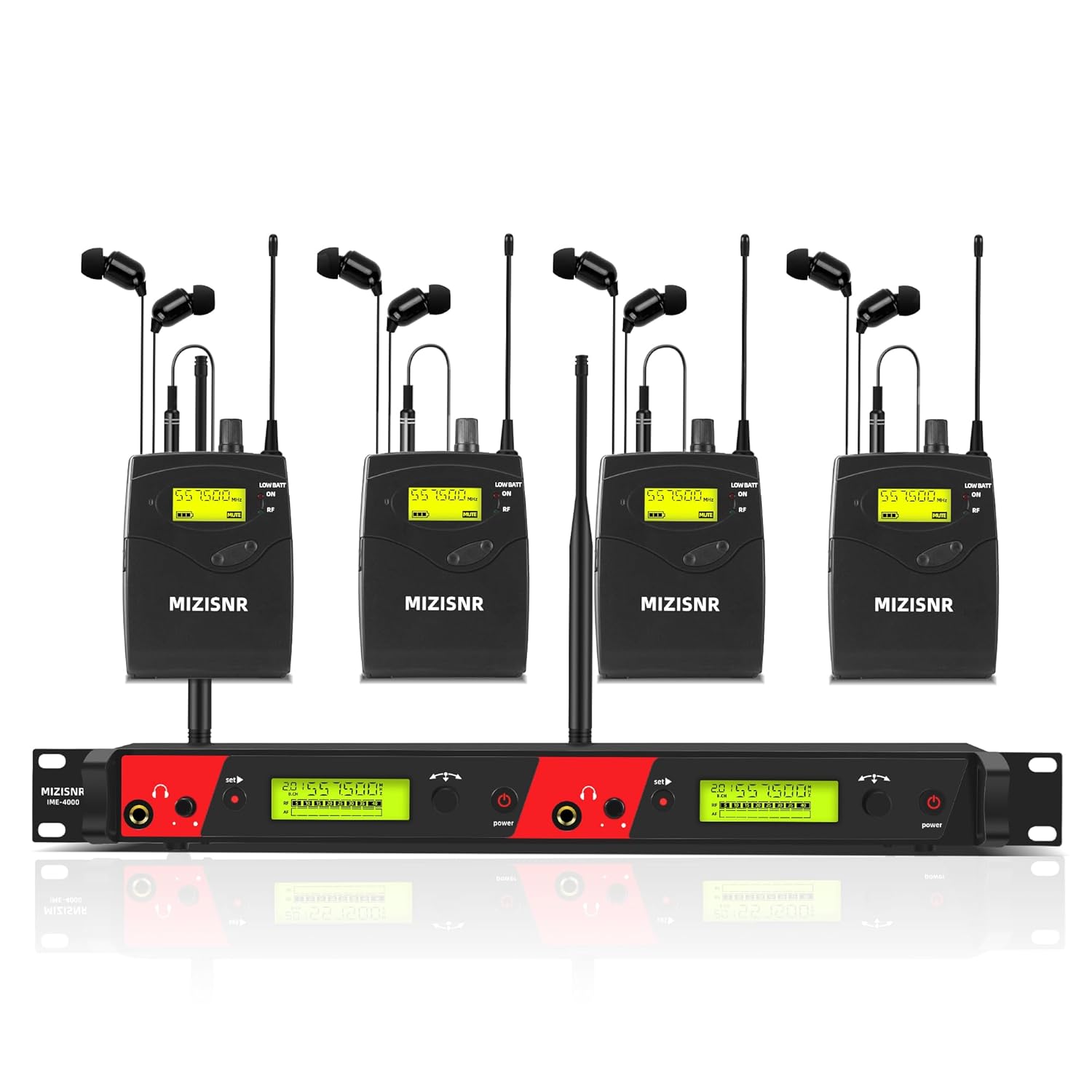 Wireless in Ear Monitor System, 2 Channel 4 Bodypacks Pro Mono IEM System for Musicians, Metal Rack Mount Monitor w/ 2×40 UHF Frequencies, 330ft Range for Band, Stage or Studio…