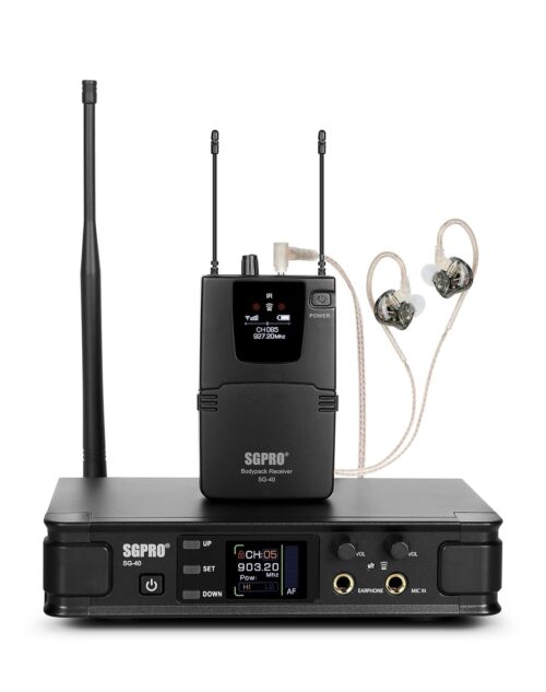 Wireless in-Ear Monitor System, IEM System Mono with Metal Transmitter, Bodypack Receiver Monitor Earphones, 85 Adjustable Frequencies 262ft Operation for Bands, Studio & Events