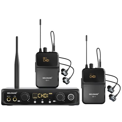 Wireless in-Ear Monitor System, Stereo & Mono IEM System w/Bodypack Receivers & Earphones, 10 Tunable Frequencies, 200ft Range, in Ear Monitors for Musicians, Bands, Studio...