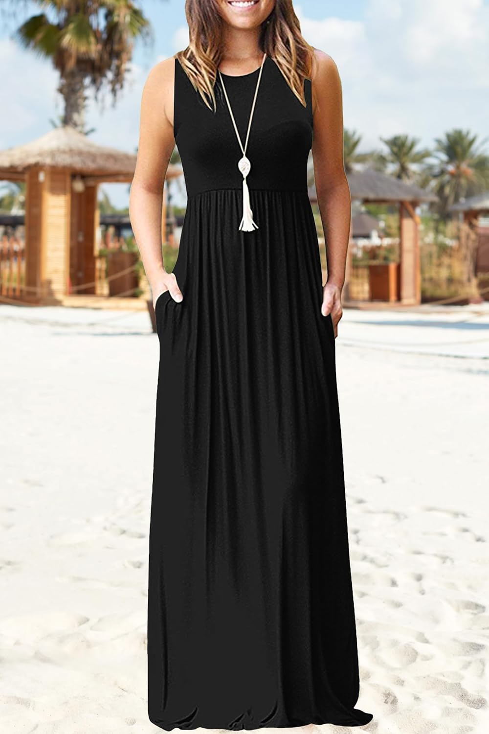 Womens 2025 Summer Sleeveless Loose Maxi Dress Casual Long Dress with Pockets