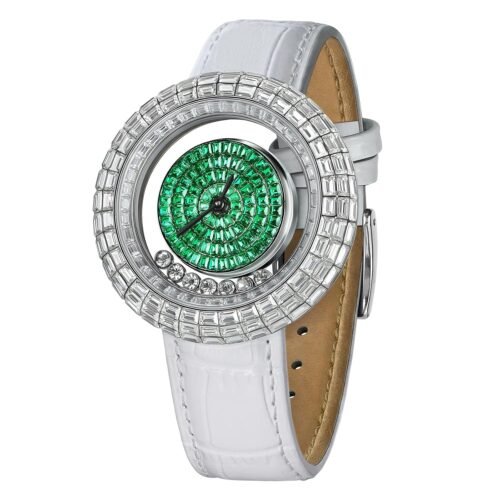 Women's Crystal Watch with Genuine Leather Strap Waterproof 3ATM Fashion Quartz Analog Watch Shining Lady Watches