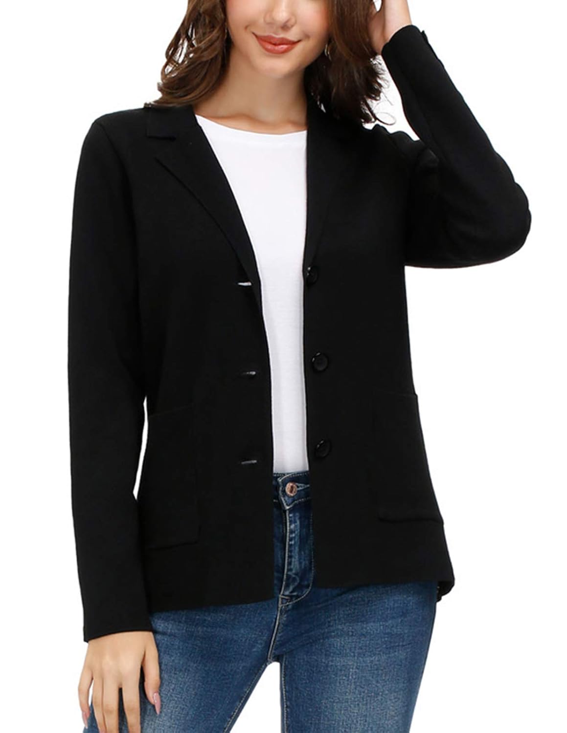 Women’s Long Sleeve Casual Blazer Work Office Bussiness Jacket with Pocket