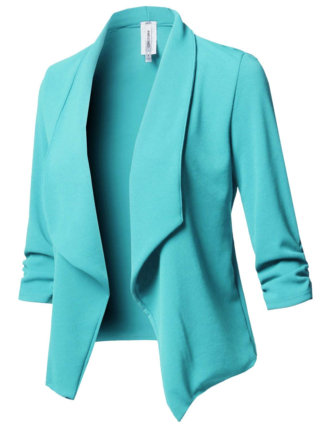 Women’s Stretch 3/4 Gathered Sleeve Open Blazer Jacket