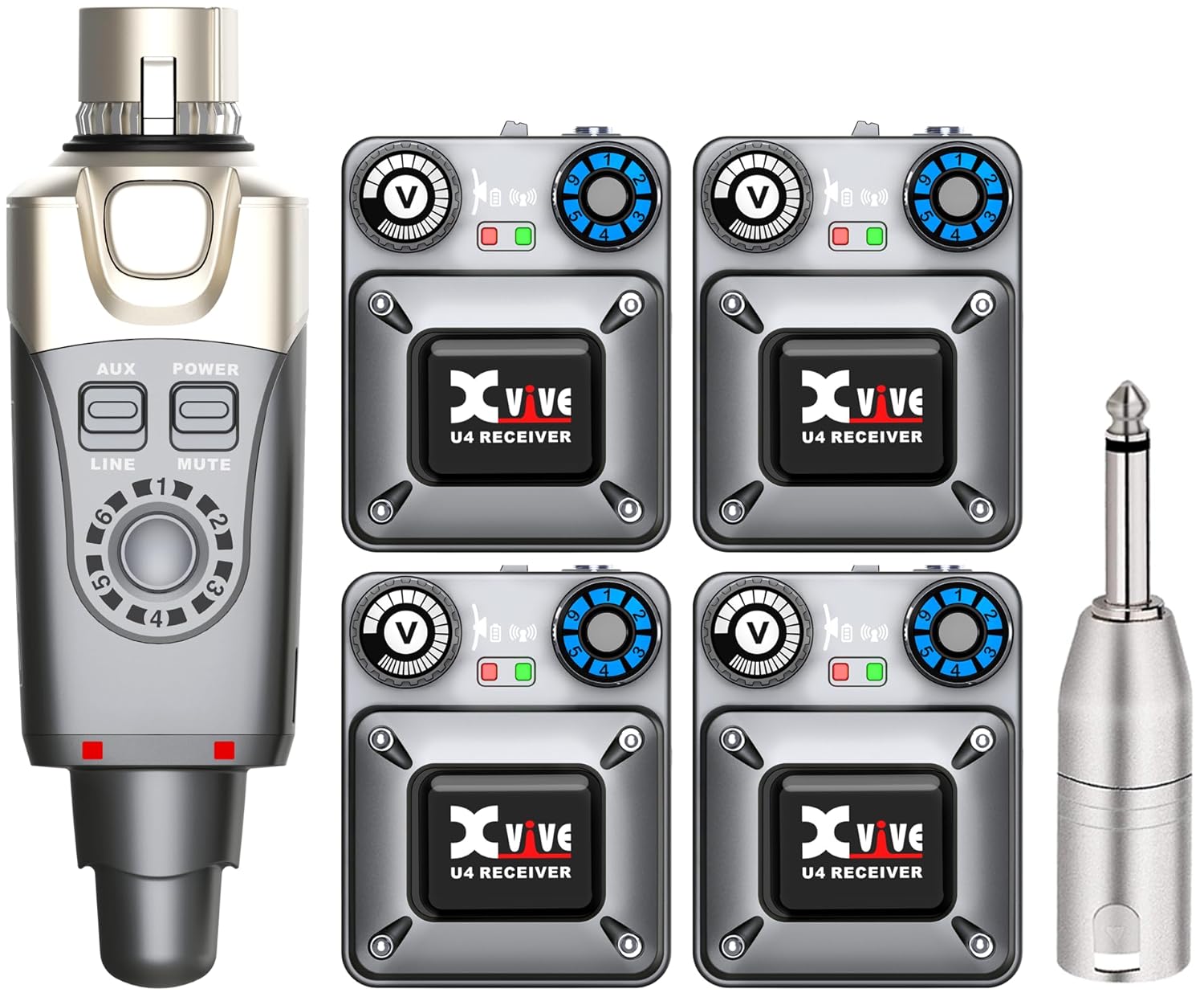 Xvive U4R4 Wireless in-Ear Monitor System Set with One Transmitter and Four Receivers