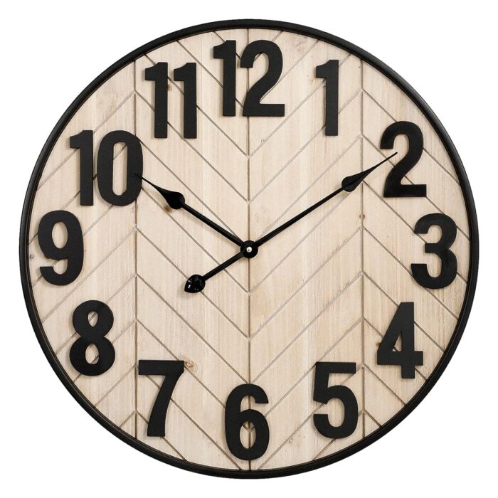 24 Inch Large Wall Clock for Living Room Decor, Rustic Wooden Farmhouse Wall Clock with Black Metal Frame, Battery Operated Non-Ticking Silent Wall Clocks for Home Decor (Brown)