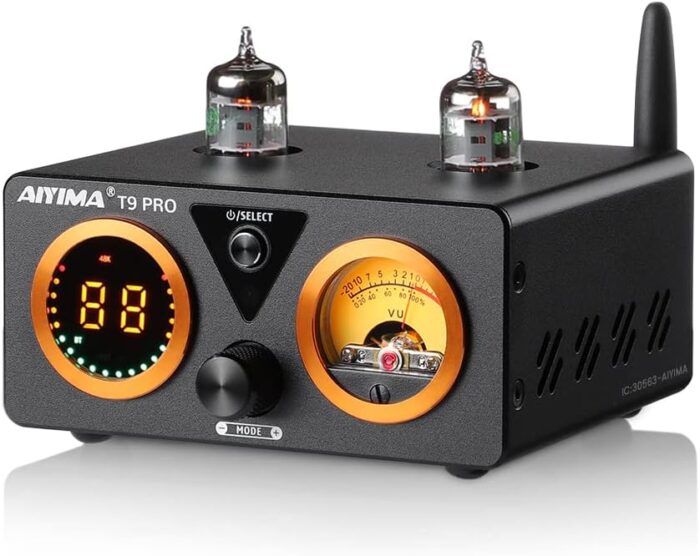 AIYIMA T9 PRO 200W Bluetooth Amplifier HiFi Digital Class D Power Amp 2.0/2.1 Channel Vacuum Tube DAC Amp with VU Meter & Bass Treble Bluetooth 5.1 Coaxial Optical PC-USB inputs