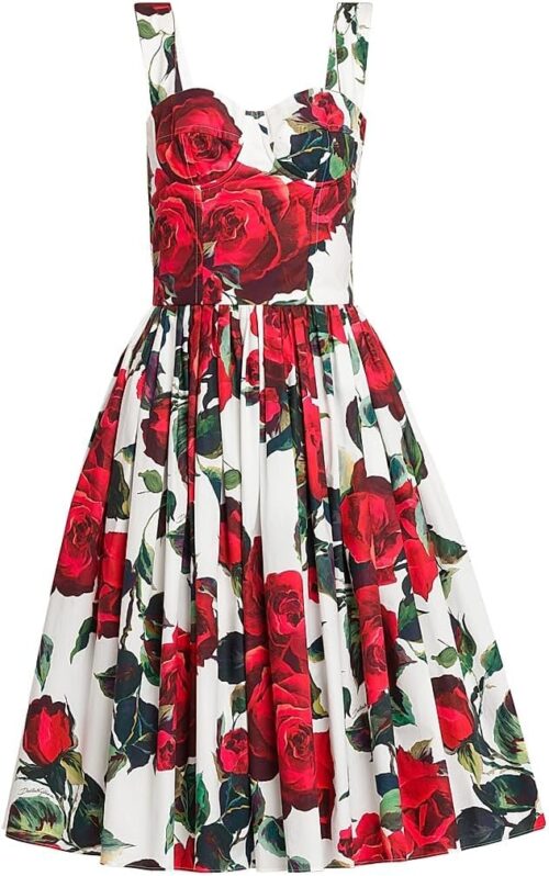 Amazon.com: Dolce&Gabbana, Roses Cotton Fit & Flare Dress, 44 (8), Rosa Rossa : Luxury Stores