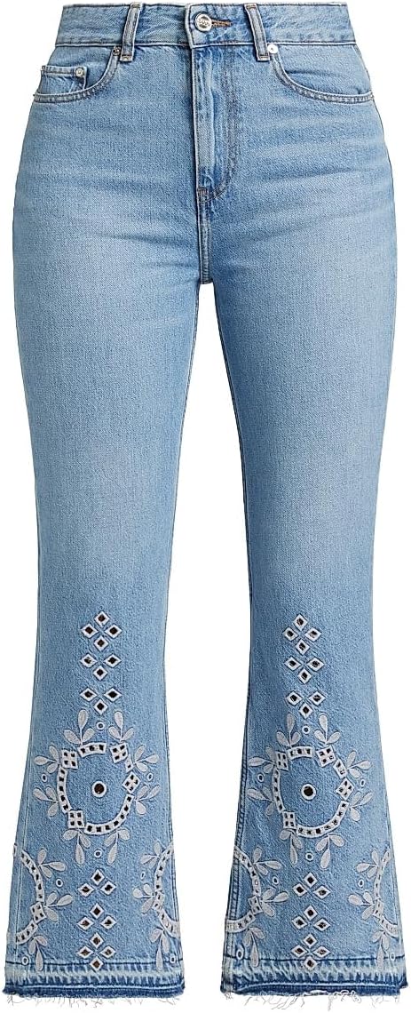 Amazon.com: Ganni, Betzy Broderie Anglaise Crop Jeans : Luxury Stores