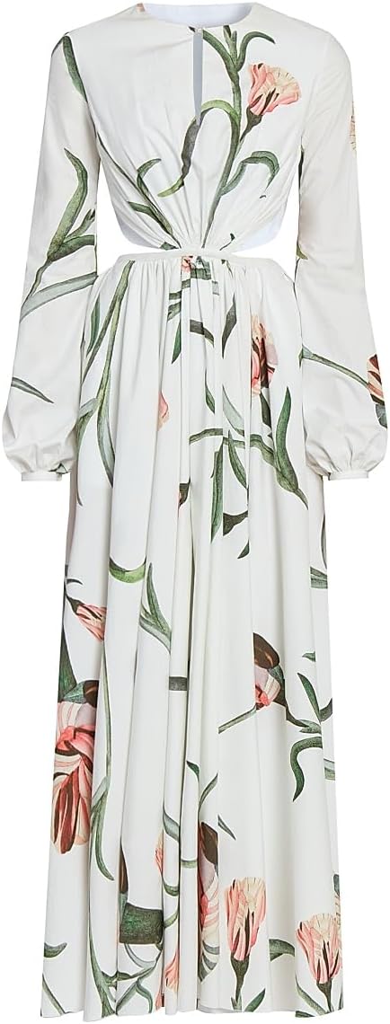 Amazon.com: Giambattista Valli, Floral Cotton Cut-Out Waist Maxi Dress, 40 (2-4), Ivory Multi : Luxury Stores