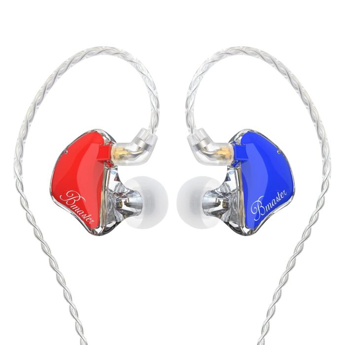 BASN in-Ear Monitors, Bmaster Triple Driver HiFi Stereo Noise-Isolating IEM Headphones with Enhanced Bass for Drummers Musicians (PRO Red/Blue)