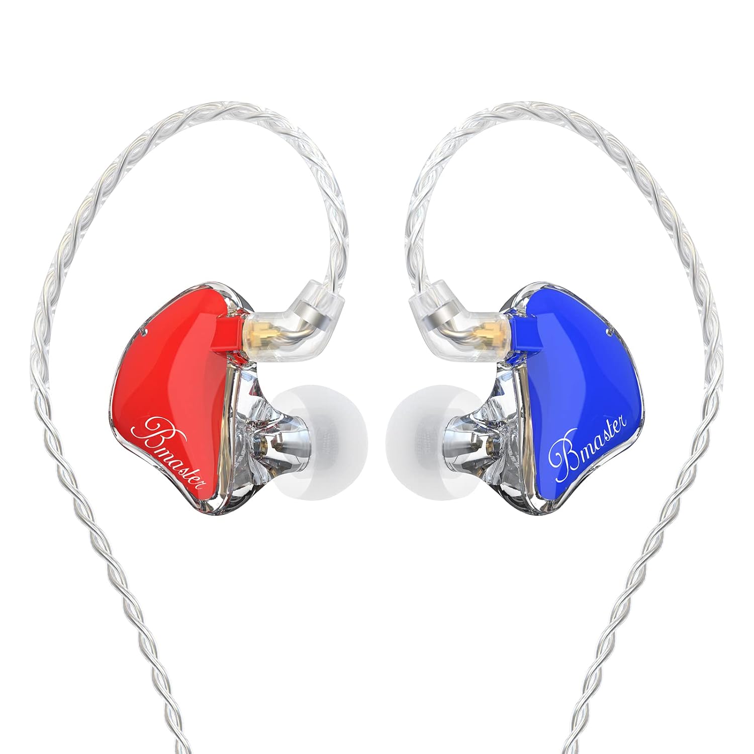 BASN in-Ear Monitors, Bmaster Triple Driver HiFi Stereo Noise-Isolating IEM Headphones with Enhanced Bass for Drummers Musicians (PRO Red/Blue)
