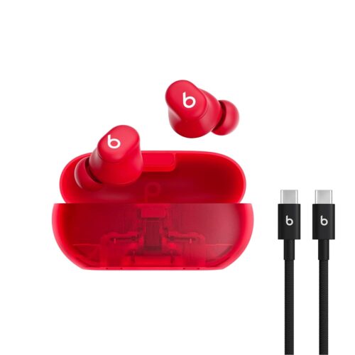 Beats Solo Buds - Wireless Bluetooth Earbuds with USB-C Charging Cables (1.5) - Transparent Red