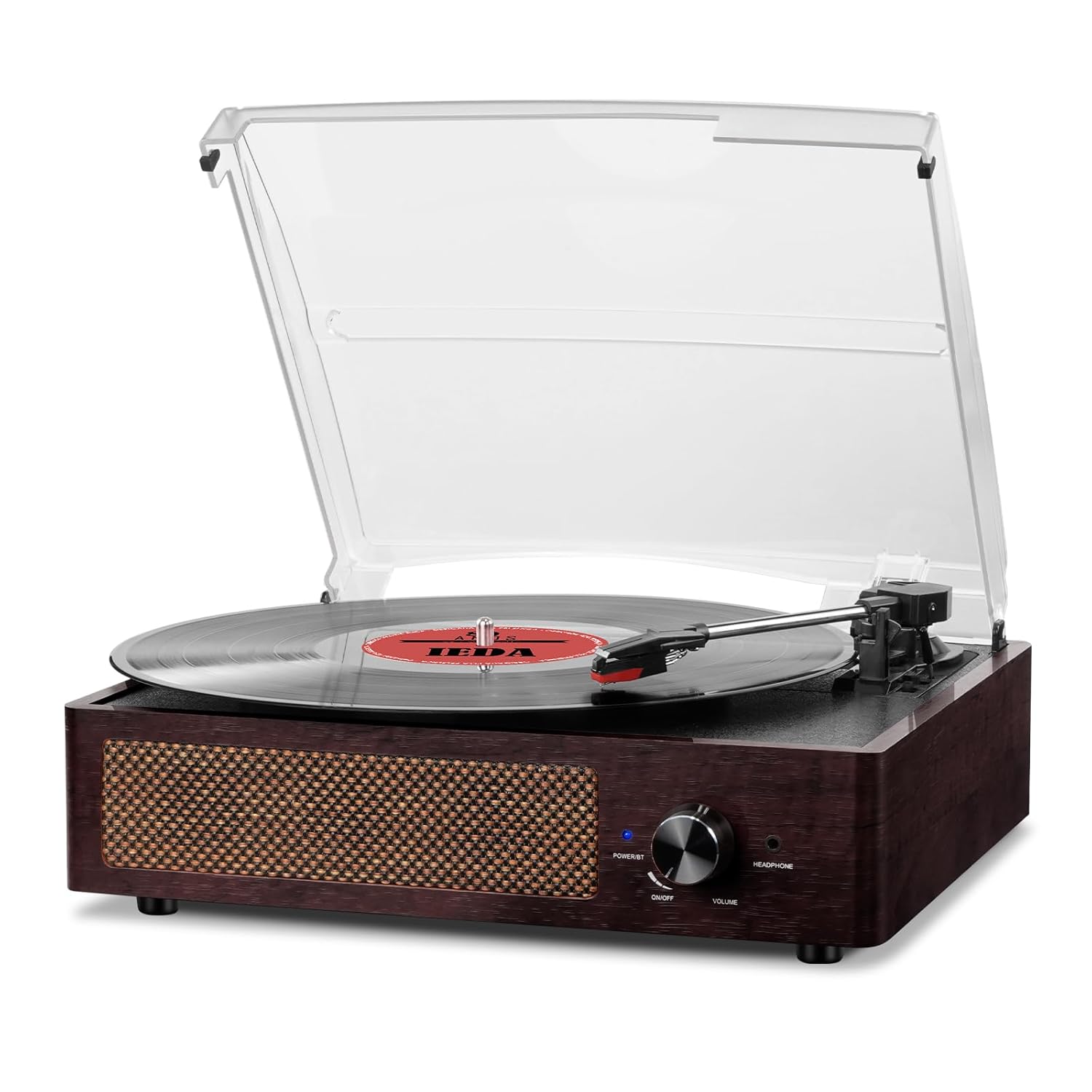 Bluetooth Vinyl Record Player,3-Speed Turntable with Stereo Speakers Vintage Phonograph Record Player, with RCA Line Out AUX in Headphone Jack (Brown)