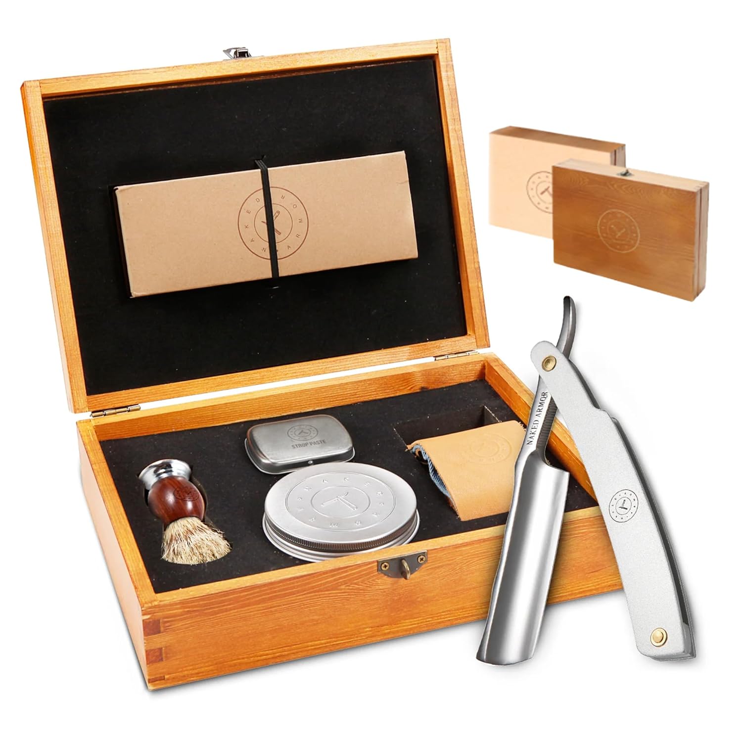 Complete Straight Razor Kit – Straight Razor Shaving Kit for Men with Japanese Stainless Steel Blade, Leather Strop, Shave Soap, Shaving Brush, Strop Paste, Leather Case, Gift…