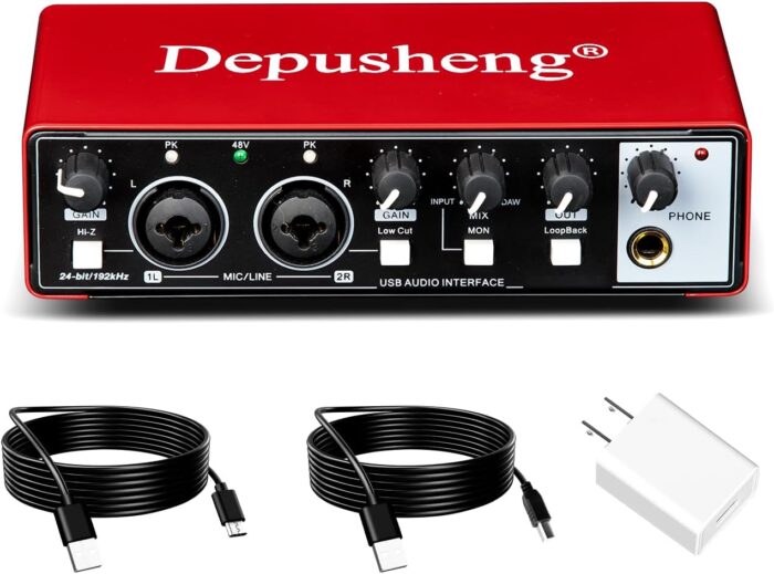 Depusheng RED USB Audio Interface for Recording Music, XLR Interface with 48 V Phantom Power, Audio Box for Guitarists,Podcasters or Producers to record and playback studio...
