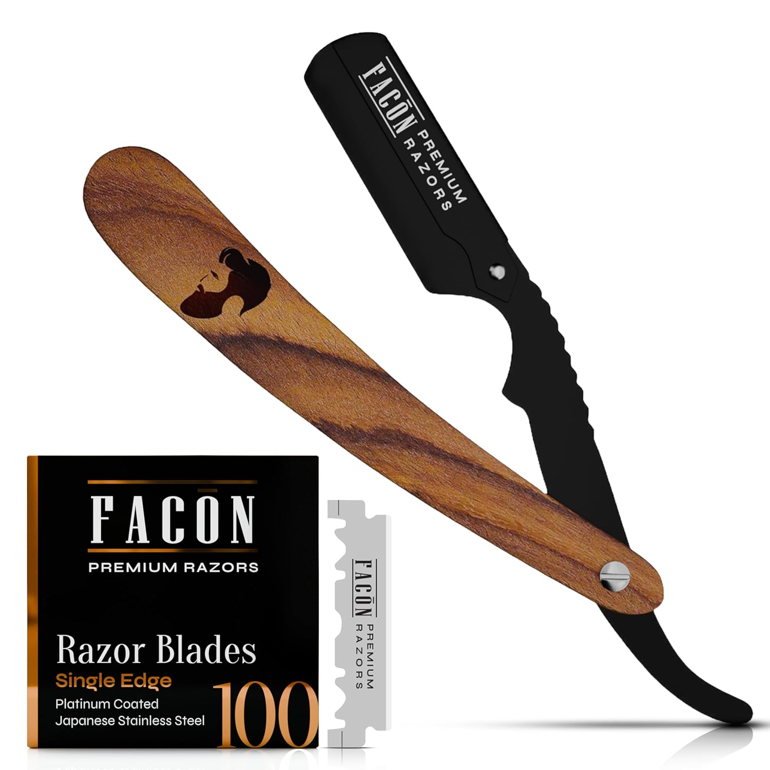 Facón Straight Razors for Men – Professional Barber Straight Edge Razor Kit with 100 Blades, Wooden Stainless Steel Barbero Shaver for a Smooth & Precise Shave, Premium Barber…