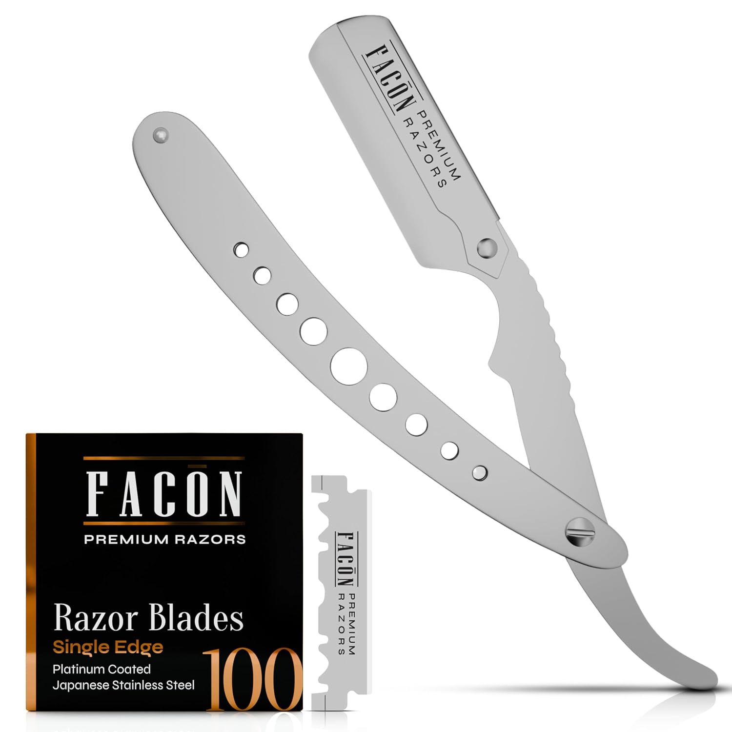 Facón Straight Razors for Men – Professional Barber Straight Edge Razor Kit with 100 Blades, Classic Stainless Steel Barbero Shaver for a Smooth & Precise Shave, Premium Barber…