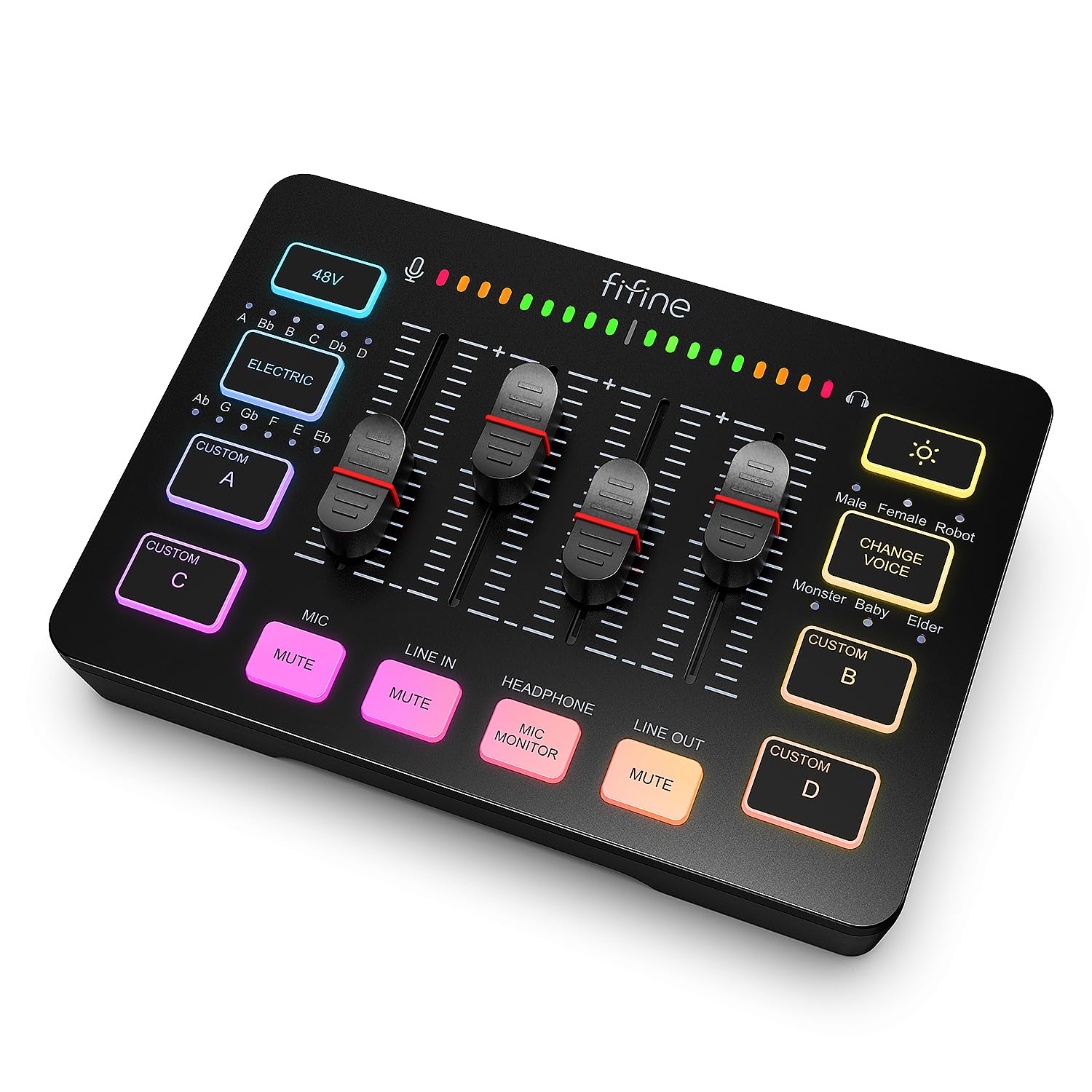 FIFINE Gaming Audio Mixer, Streaming RGB PC Mixer with XLR Microphone Interface, Individual Control, Volume Fader, Mute Button, 48V Phantom Power, for…