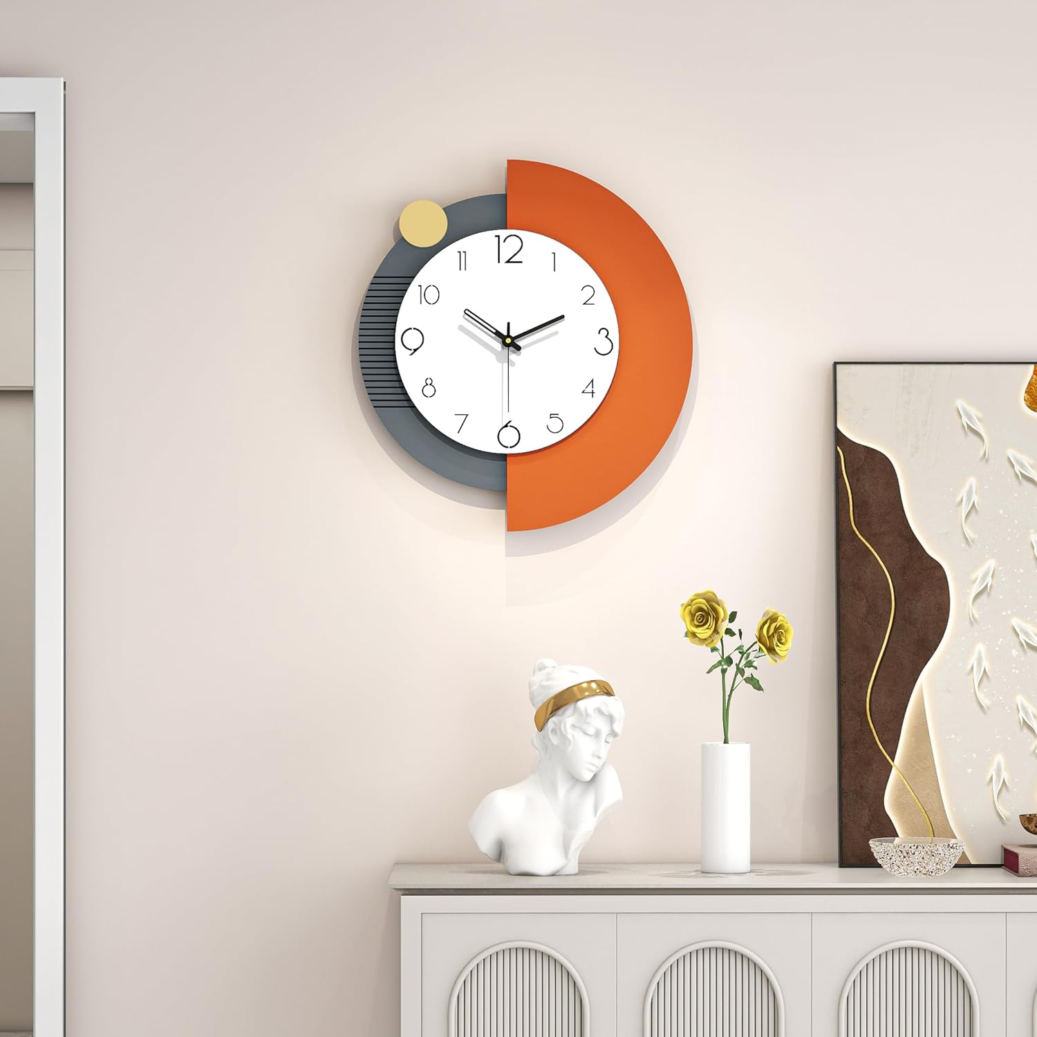 FLEBLE Modern Wall Clocks for Living Room Decor Large Decorative Wall Clock Battery Operated for Bedroom Office Kitchen Home Black Wood Silent Wall Clock Non Ticking 14×16 inches