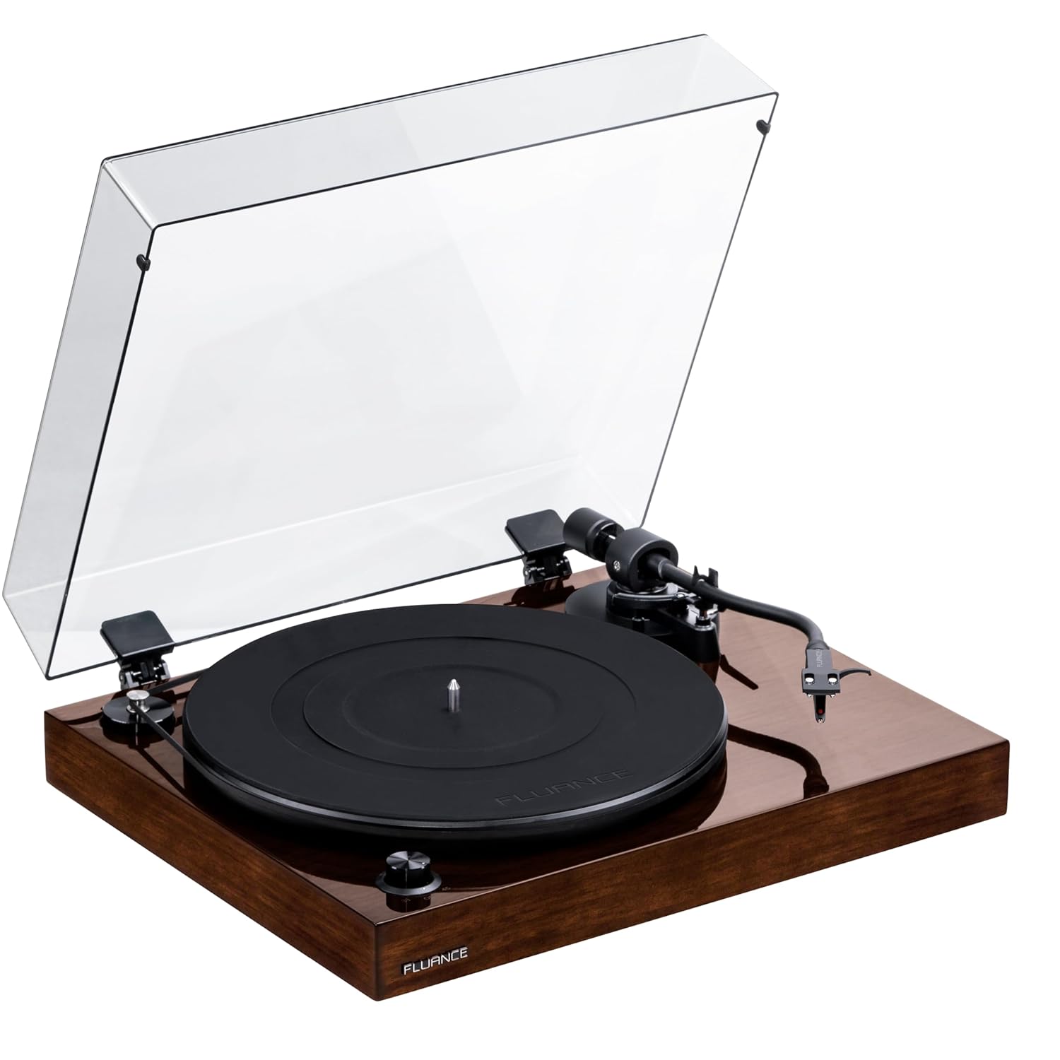 Fluance RT82 Reference High Fidelity Vinyl Turntable Record Player with Ortofon OM10 Cartridge, Speed Control Motor, High Mass MDF Wood Plinth, Vibration Isolation Feet – Walnut