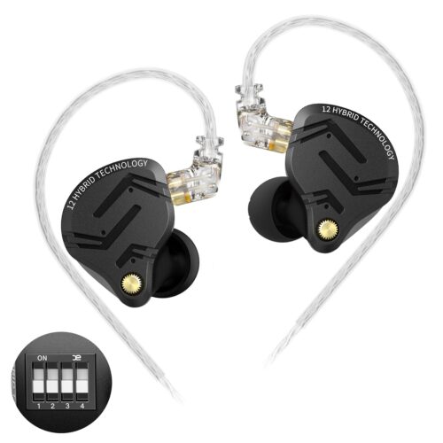 in Ear Monitor IEM Headphones,KZ ZS12 PRO X 1DD+5BA Hybrid Wired Gaming Earbuds,KZ Earbuds Earphones,Best in Ear Headphones with 2PIN Cable for Audiophile (Dark Black,Tunable...