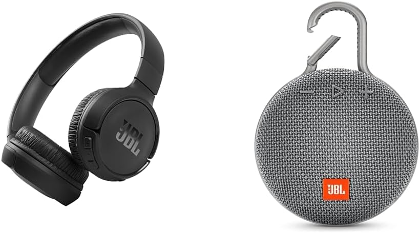 JBL Tune 510BT: Wireless On-Ear Headphones with Purebass Sound – Black & Clip 3, Gray – Waterproof, Durable & Portable Bluetooth Speaker – Up to 10 Hours of Play