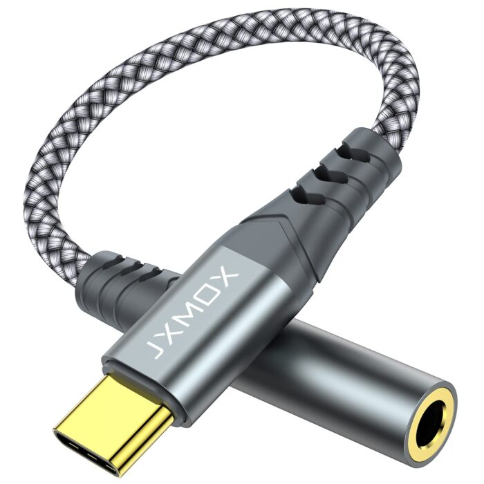 JXMOX USB Type C to 3.5mm Female Headphone Jack Adapter, USB C to Aux Audio Dongle Cable Cord Compatible with iPhone 16 Pro Max 15 Pro Max, Samsung Galaxy S24 S23 S22 Ultra,...