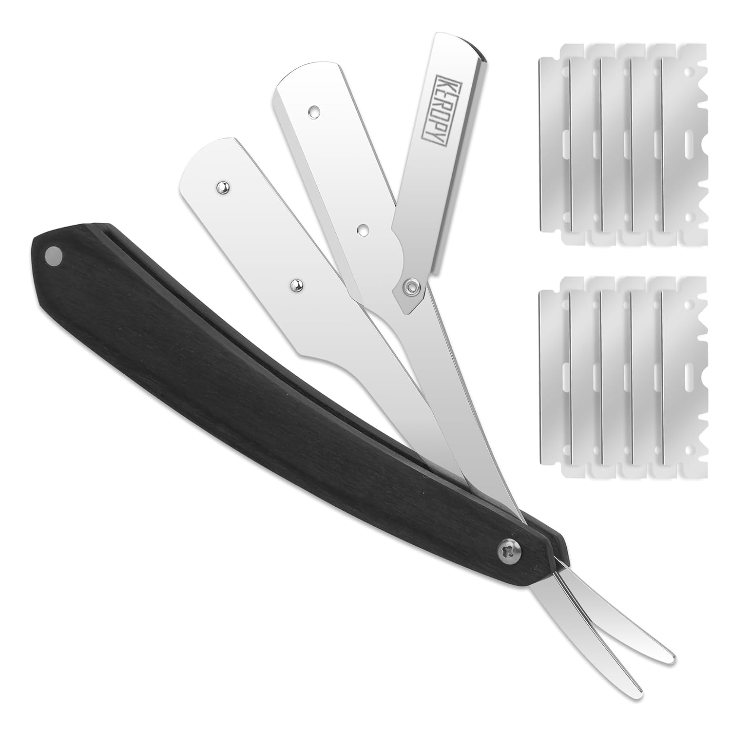 KEROPY® Professional Straight Edge Razor Kit – Barber Grade with 10 Straight Edge Blades, Stainless Steel Shaving Set, Travel Pouch & Gift Box for Men & Barbers