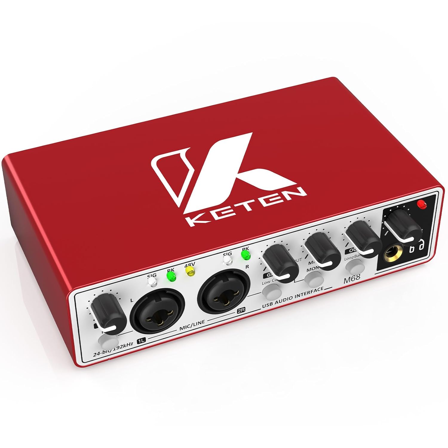 Keten USB Audio Interface for PC Computer Recording Music, 24 bit/192kHz Resolution Support 48V Phantom Power Streaming Podcasting Sound Card with XLR for Guitarists, Vocalists,…